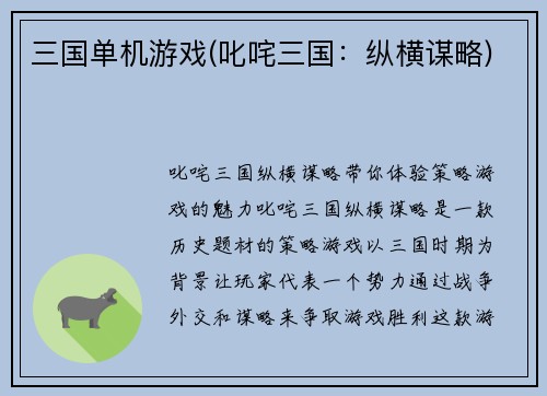 三国单机游戏(叱咤三国：纵横谋略)
