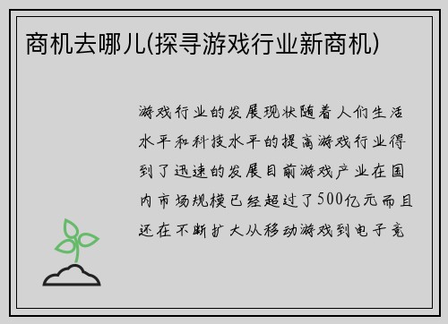 商机去哪儿(探寻游戏行业新商机)